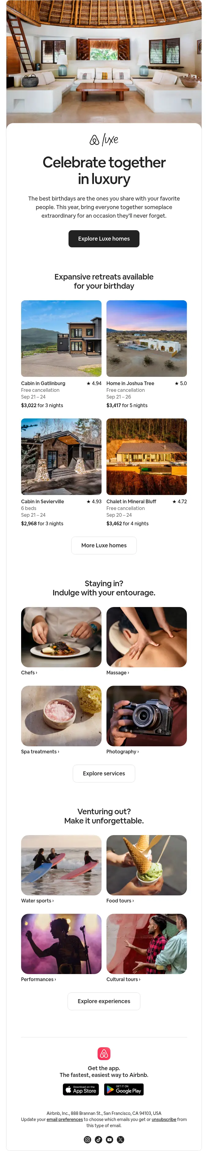 airbnb luxe birthday retreat